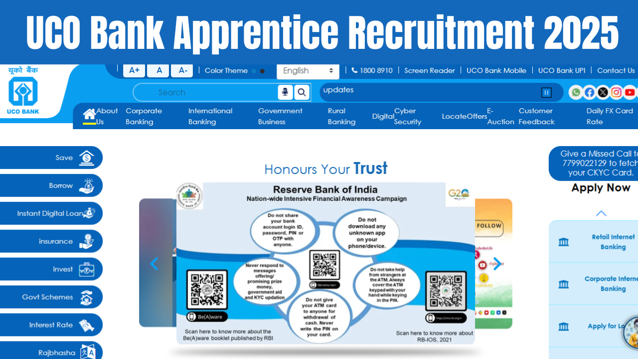 UCO Bank Apprentice Recruitment 2025