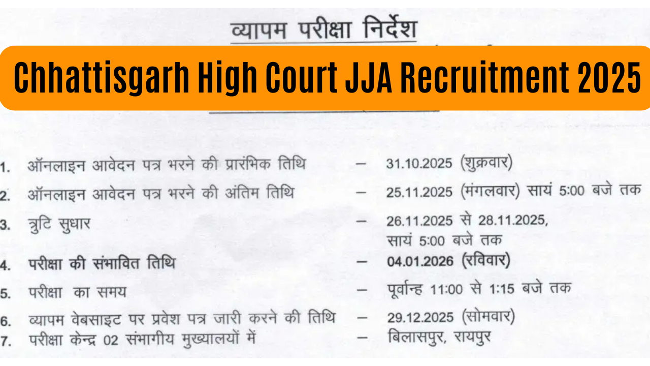 Chhattisgarh High Court JJA Recruitment 2025